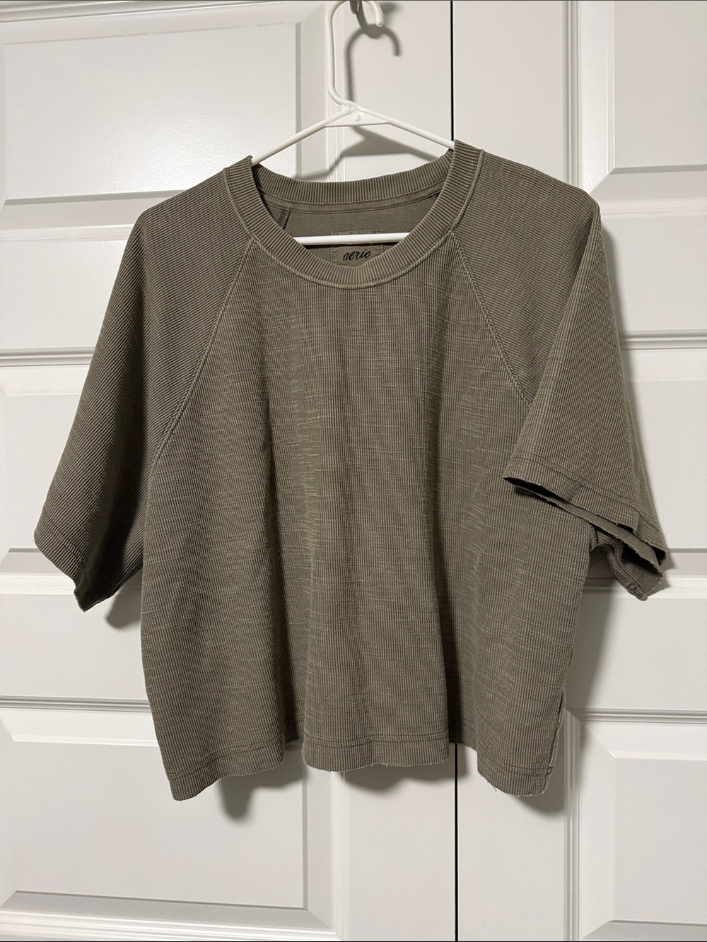 aerie Short-Sleeve Waffle sweater short sleeve Knit Top — Olive